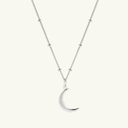 Moon Pendant Bead Chain Silver